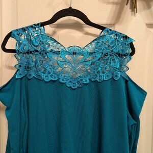 Lace trimmed cold shoulder top